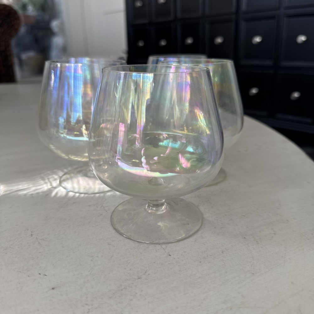 Set Of 5 Vintage Iridescent Luster 4 1/2" Cognac Brandy Snifter Glass RARE